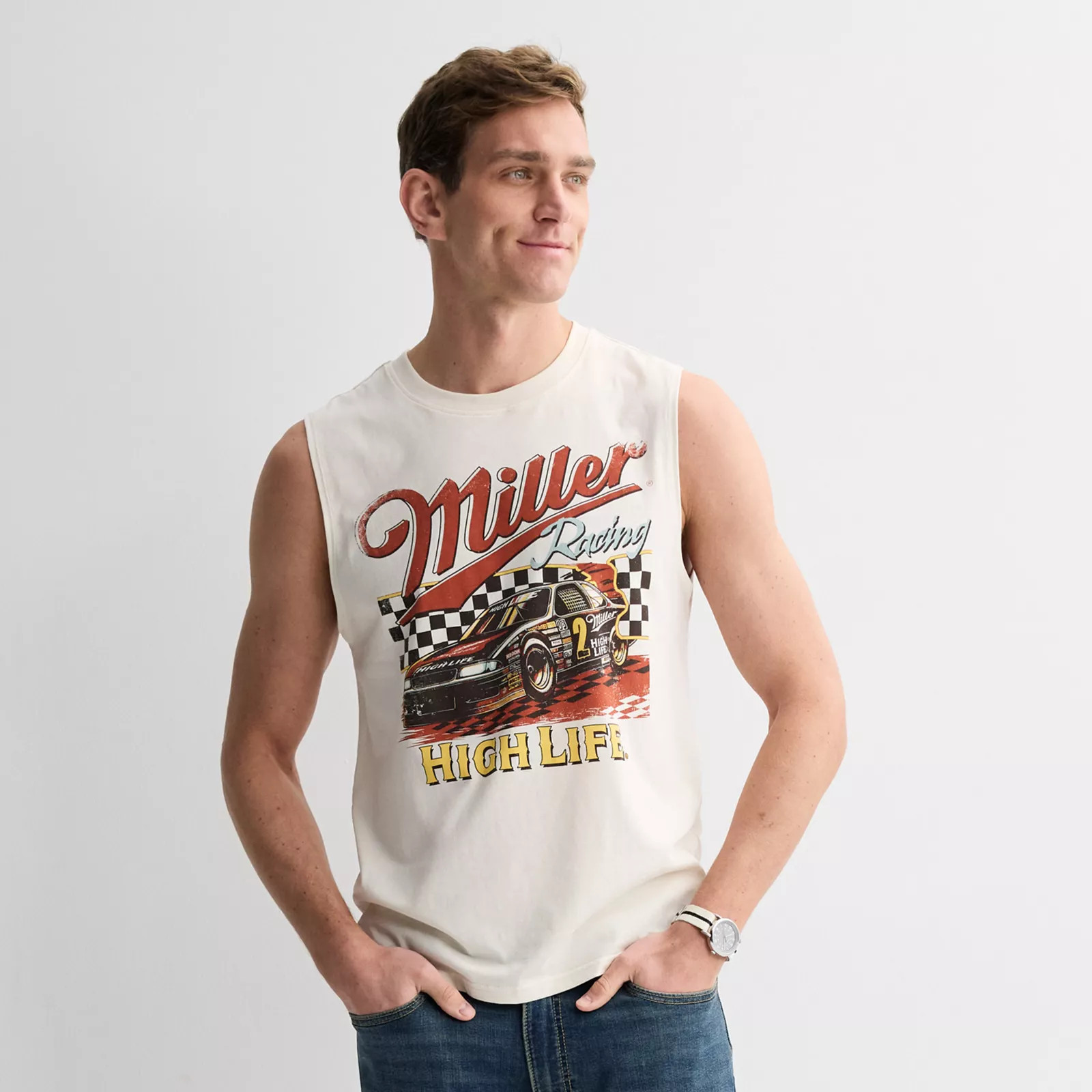 Men's Miller High Life Racing Graphic Tank Top, Size: Medium, Pink | Kohl's