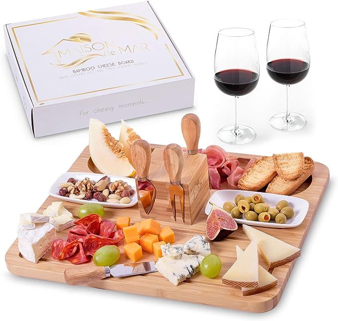 Exquisite Cheese Board and Knife Set with Ceramic Bowls by Maison del Mar - Charcuterie Platter &... | Amazon (US)