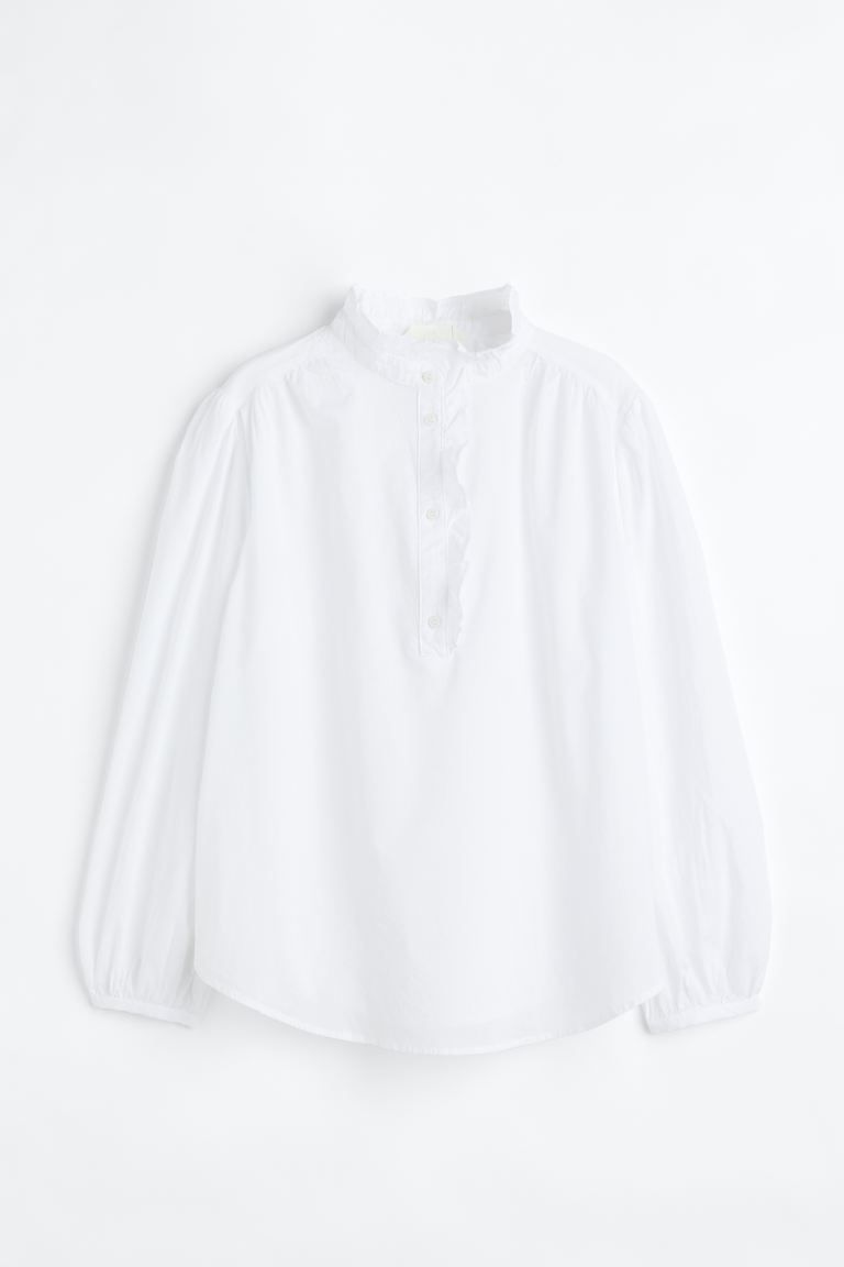 Ruffle-trimmed Blouse - White - Ladies | H&M US | H&M (US + CA)