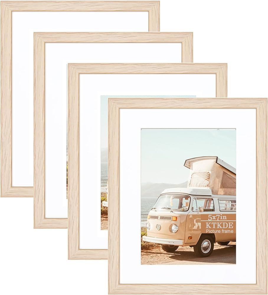 KTKDE 5x7 Picture Frame with Mat for 4x6, Natural Wood Picture Frames Set of 4 Packs, Wood Frame ... | Amazon (US)