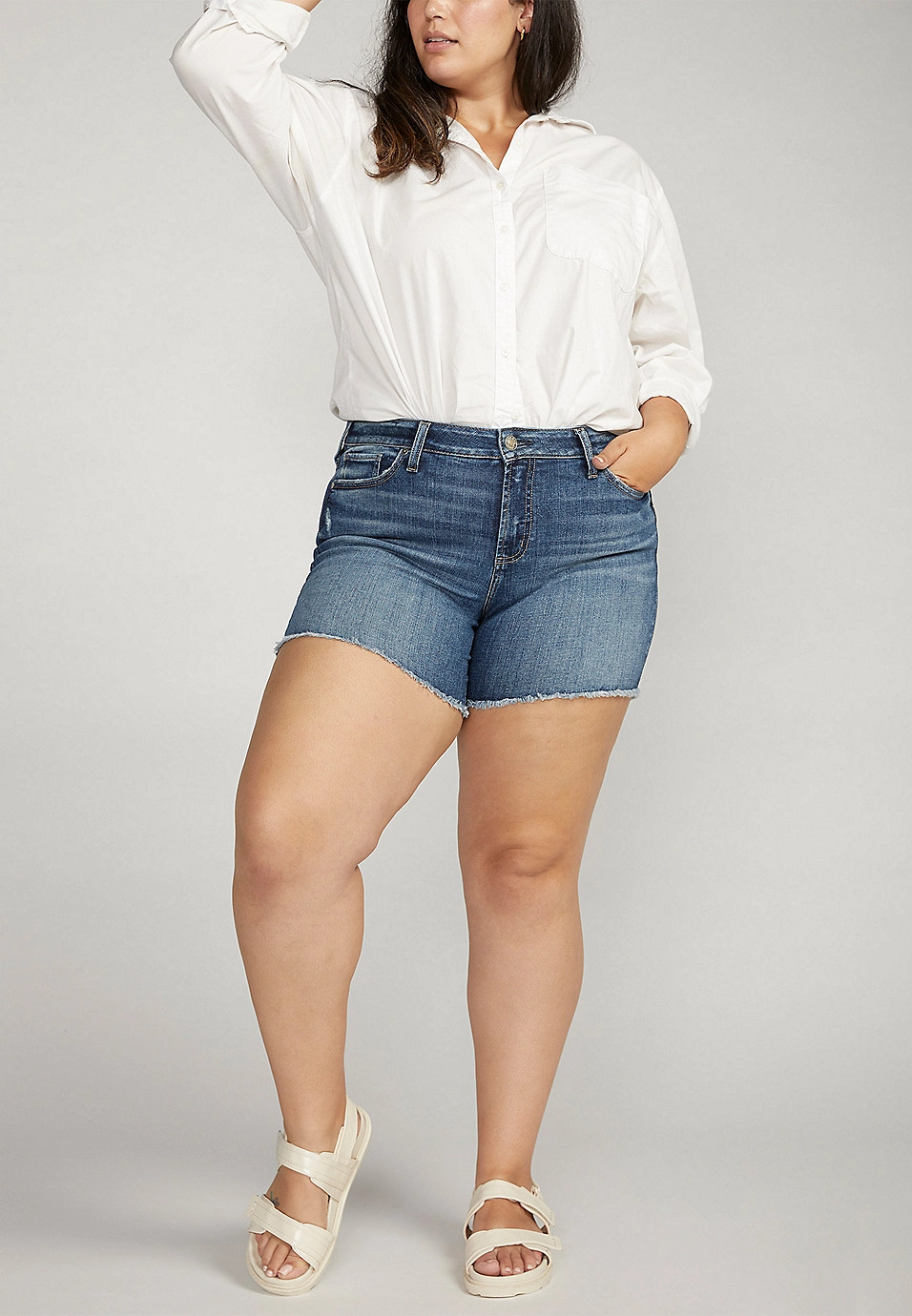 Plus Size Silver Jeans Co.® Suki Curvy Suki Fray Hem 5.5in Short | Maurices