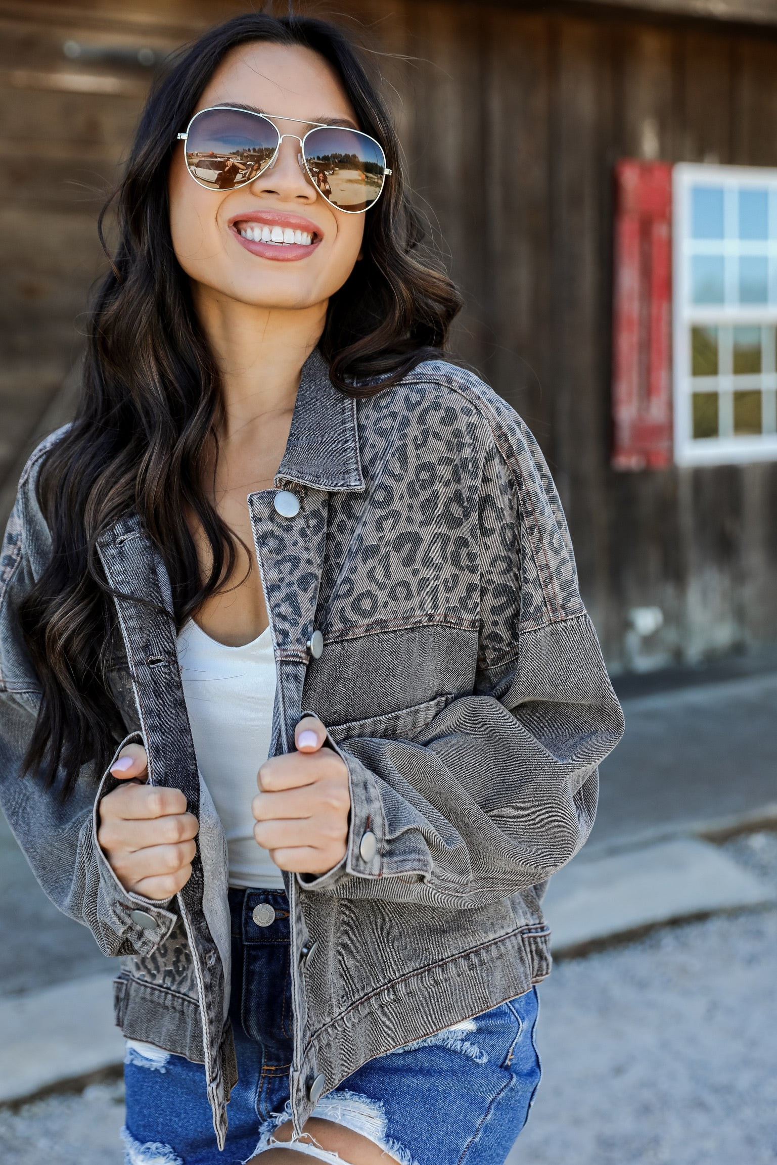 Wild Card Cropped Leopard Denim Jacket | Dress Up