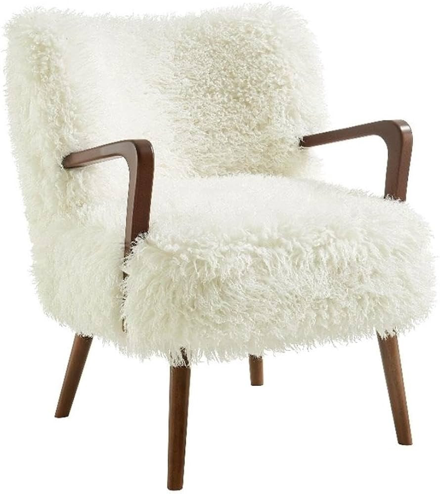 Modway Zerra Upholstered Faux Shearling Lounge Chair in White \u2013 Mid-Century Modern Accent Ar... | Amazon (US)