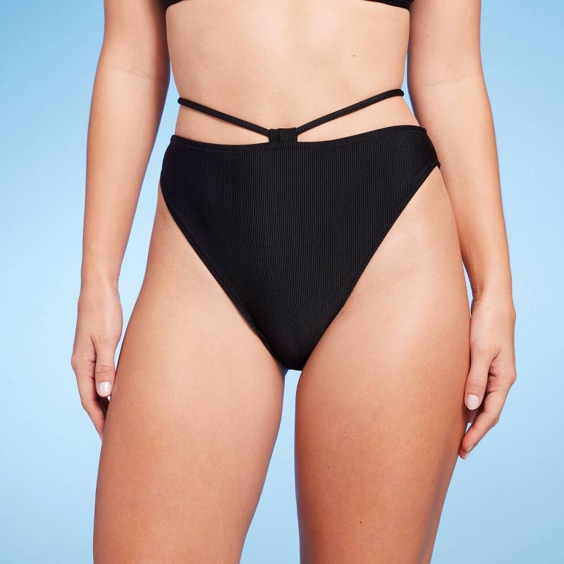 Women's Strappy Ribbed High Waist Extra High Leg Extra Cheeky Bikini Bottom - Shade & Shore™ | Target