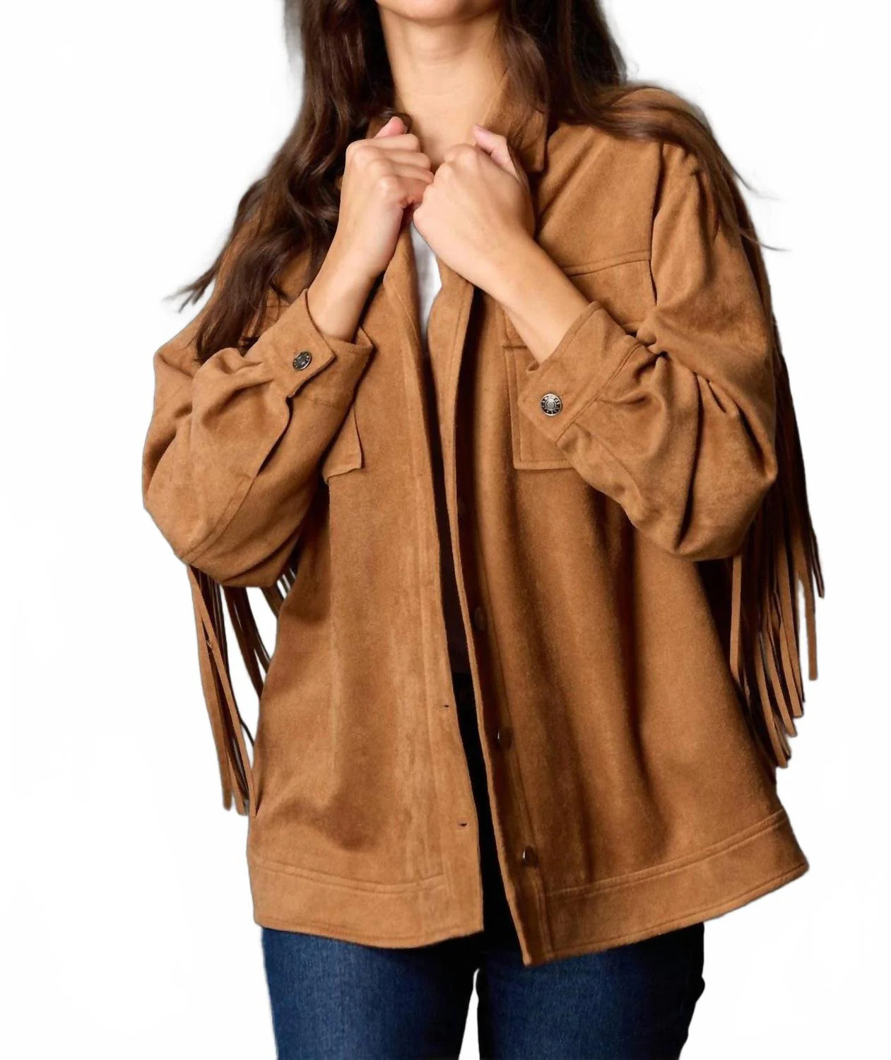 Fringe Suede Jacket In Camel | Shop Simon