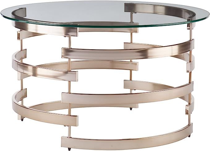 SEI Furniture Belmar Contemporary Round Glass Top Coffee Table, Champagne | Amazon (US)