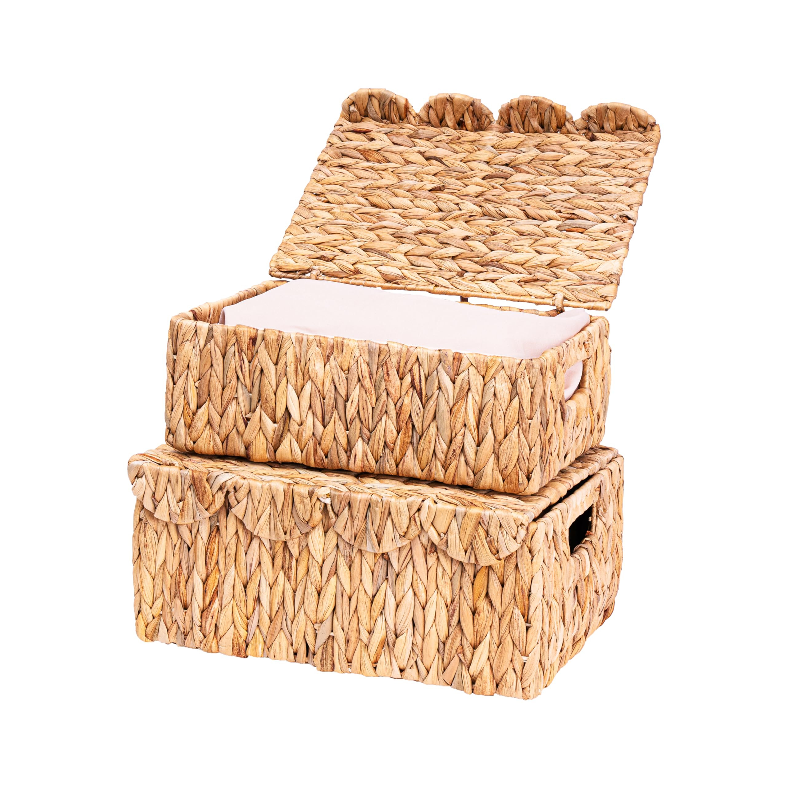 Scalloped Edge Wicker Basket with Lids, Rectangle Wicker Storage Basket with Built-in Handles, Mu... | Amazon (US)