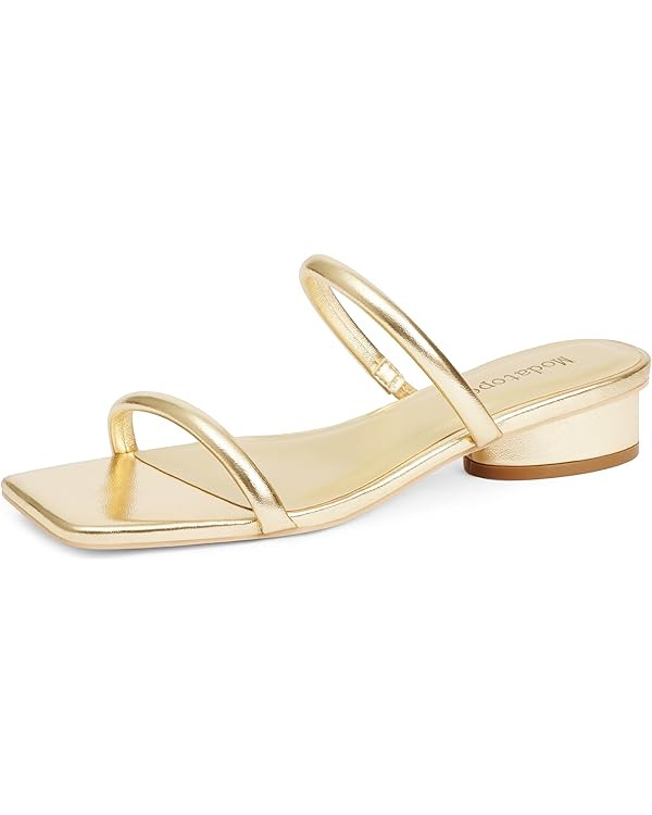 Modatope Square Open Toe Heeled Sandals Women Two Strap Chunky Heel Sandals for Women Low Block H... | Amazon (US)