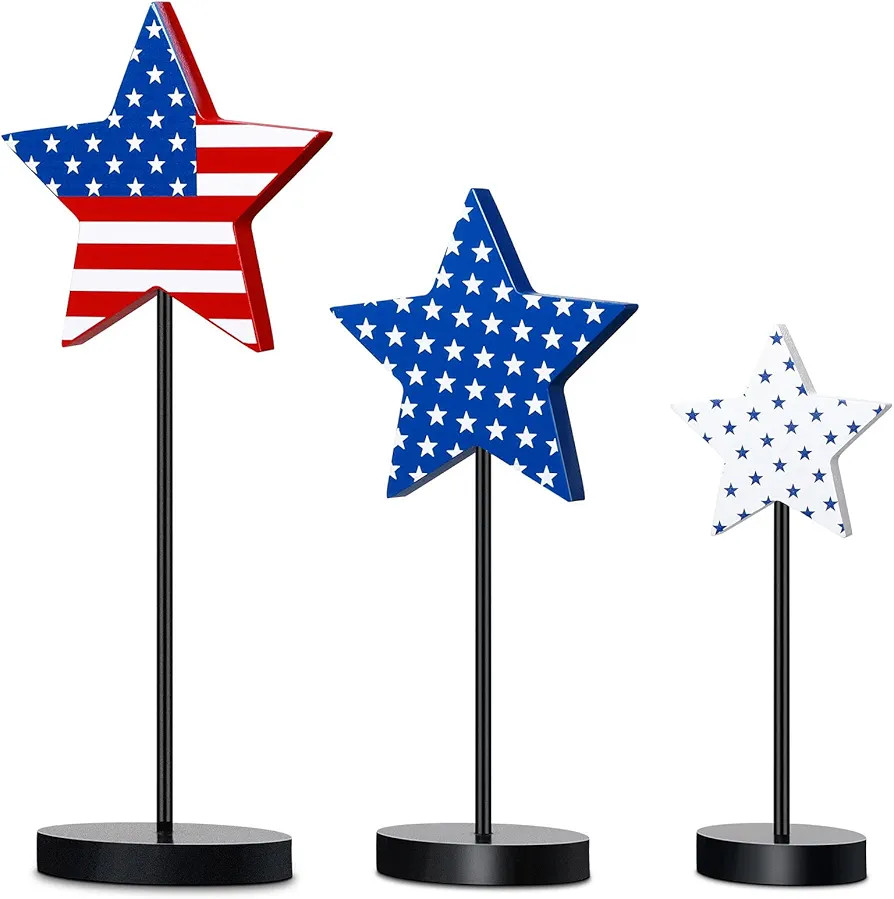 3 Pieces 4th of July Patriotic Table Decorations Tall Standing Star Block Star Decor Fourth of Ju... | Amazon (US)