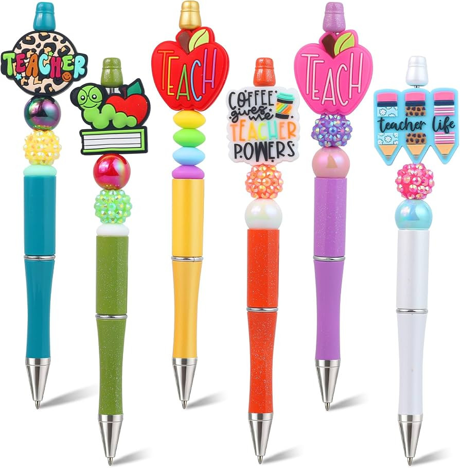 Teacher Pens, 6 Pcs Beadable Pens for Teacher Apprieciation Week Gifts Teaching Supplies Fun Cute... | Amazon (US)