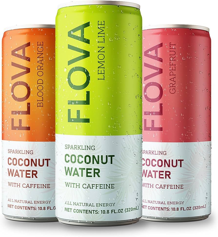 Flova Sparkling Coconut Water Energy Drink Assorted Flavors, 142 mg Caffeine, All Natural, Pack o... | Amazon (US)