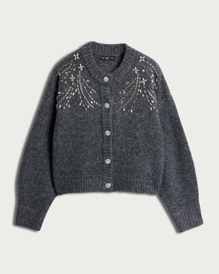 F&F Knitted Diamanté Embellished Button Up Cardigan with Wool in Grey | Tesco F&F