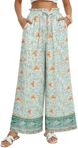 GRACE KARIN Palazzo Pants for Women, Ruffle Drawstring Flowy Trousers with Pockets, Beach Vacatio... | Amazon (US)
