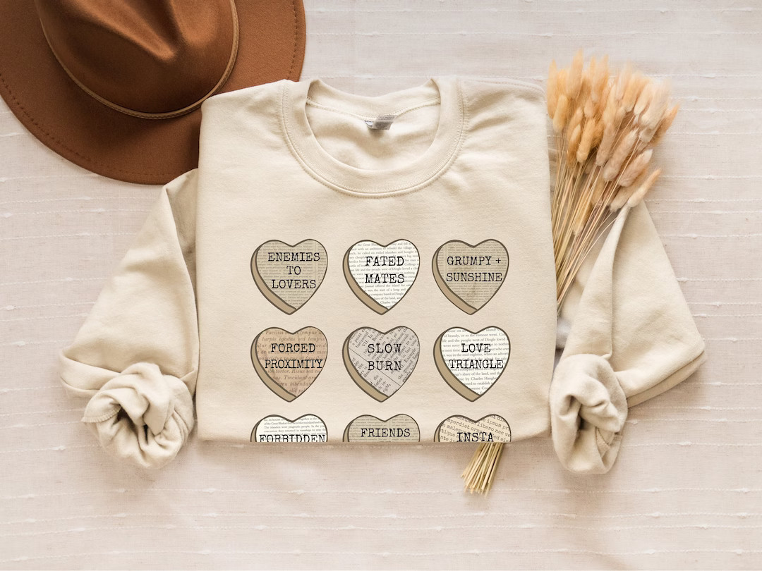 Custom Book Tropes Valentine Sweatshirt, Candy Heart Bookish Valentines Day Gift, Dark Romance Sm... | Etsy (US)