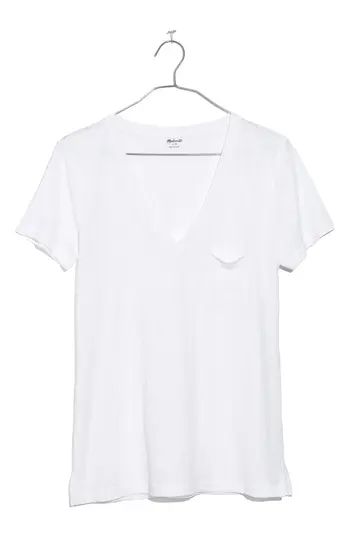 Women's Madewell Whisper Cotton V-Neck Pocket Tee, Size XX-Small - White | Nordstrom