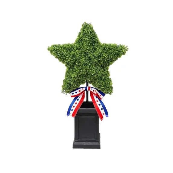 19" 4th of July Patriotic Star Topiary Tree, Artificial Green Foliage Potted Plant, Star Shaped D... | Walmart (US)
