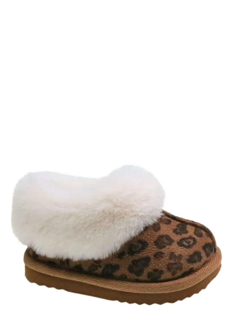 Wonder Nation Baby Girls Faux Fur Trim Slippers | Walmart (US)