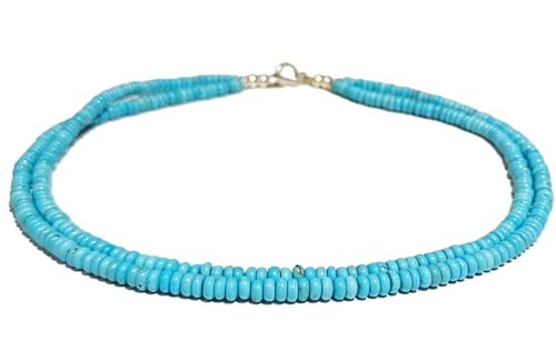 Pink Cloud Dainty Natural Turquoise Beaded Necklace, Throat Chakra, Real Genuine Turquoise, 925 Sterling Silver, Gift for Her, Lobster Clasp Toggle Clasp (16 Inch Double Strand Sterling Toggle) | Amazon (US)