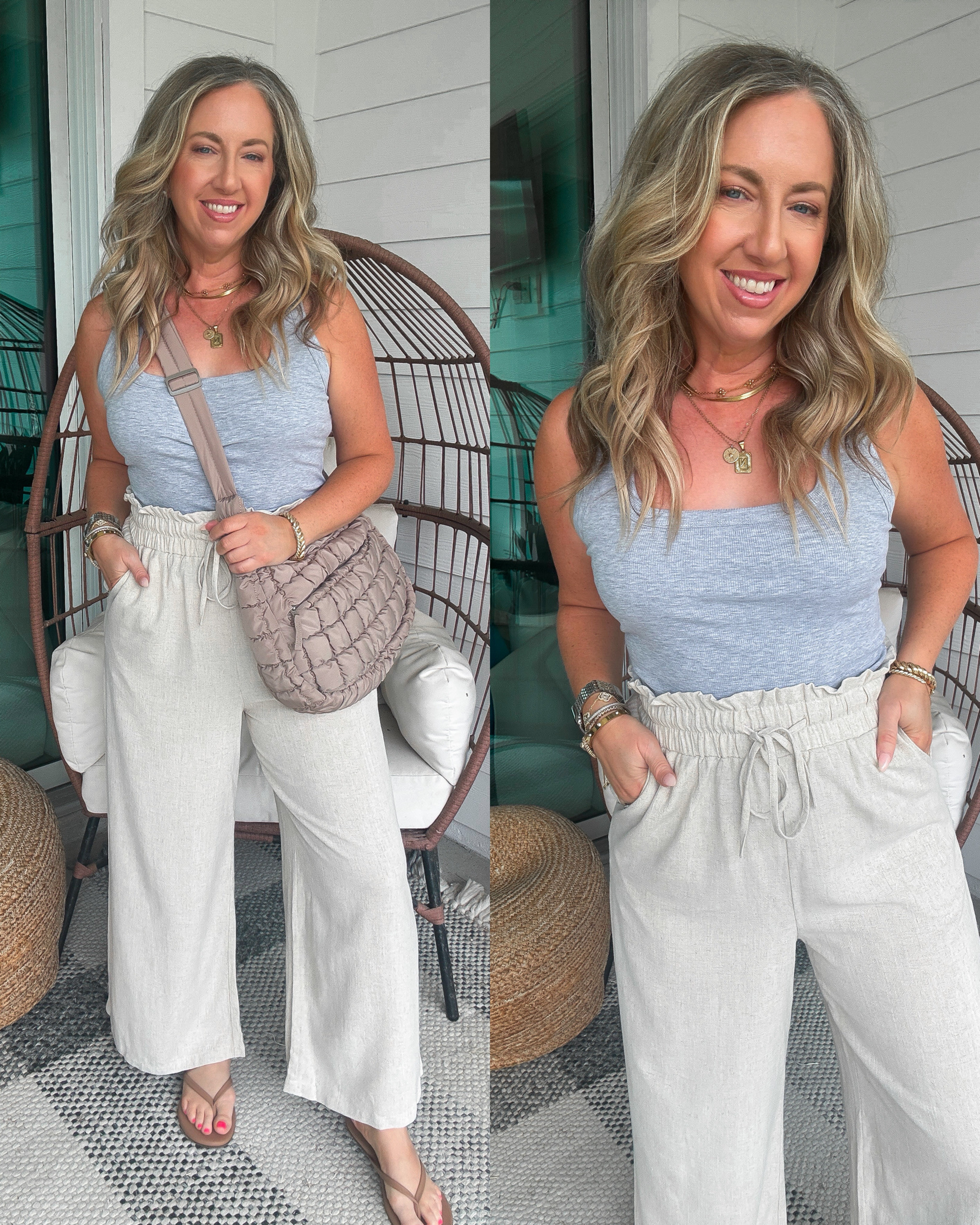 Linen pants that are perfect for petites! A staple for your summer wardrobe. 

Amazon fashion finds, casual style, throw on and go, mom style, tank, beige linen pants, what I wore, quilted bag, everyday look, flip flops, outfit info, styled look.  

 #LTKootd #LTKmomlife #LTKSeasonal