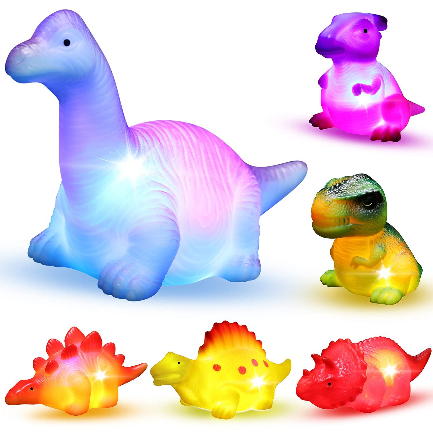 MAPIXO 6 Packs Light-Up Floating Dinosaur Bath Toys Set, for Baby Toddler Nephew in Birthday Christm | Amazon (US)