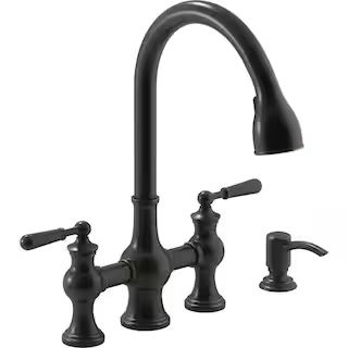 Capilano 2-Handle Bridge Farmhouse Pull-Down Kitchen Faucet with Soap Dispenser and Sweep Spray i... | The Home Depot