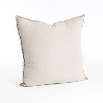 20"x20" Oversize Fringed Design Linen Square Throw Pillow Natural - Saro Lifestyle | Target