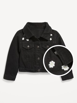 Cropped Embroidered Trucker Jean Jacket for Toddler Girls | Old Navy (CA)