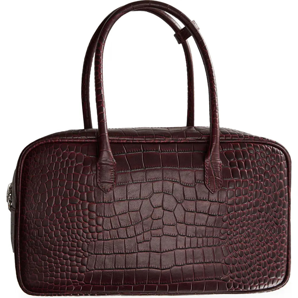 MANGO Croc Embossed Leather Handbag in Burgundy at Nordstrom | Nordstrom