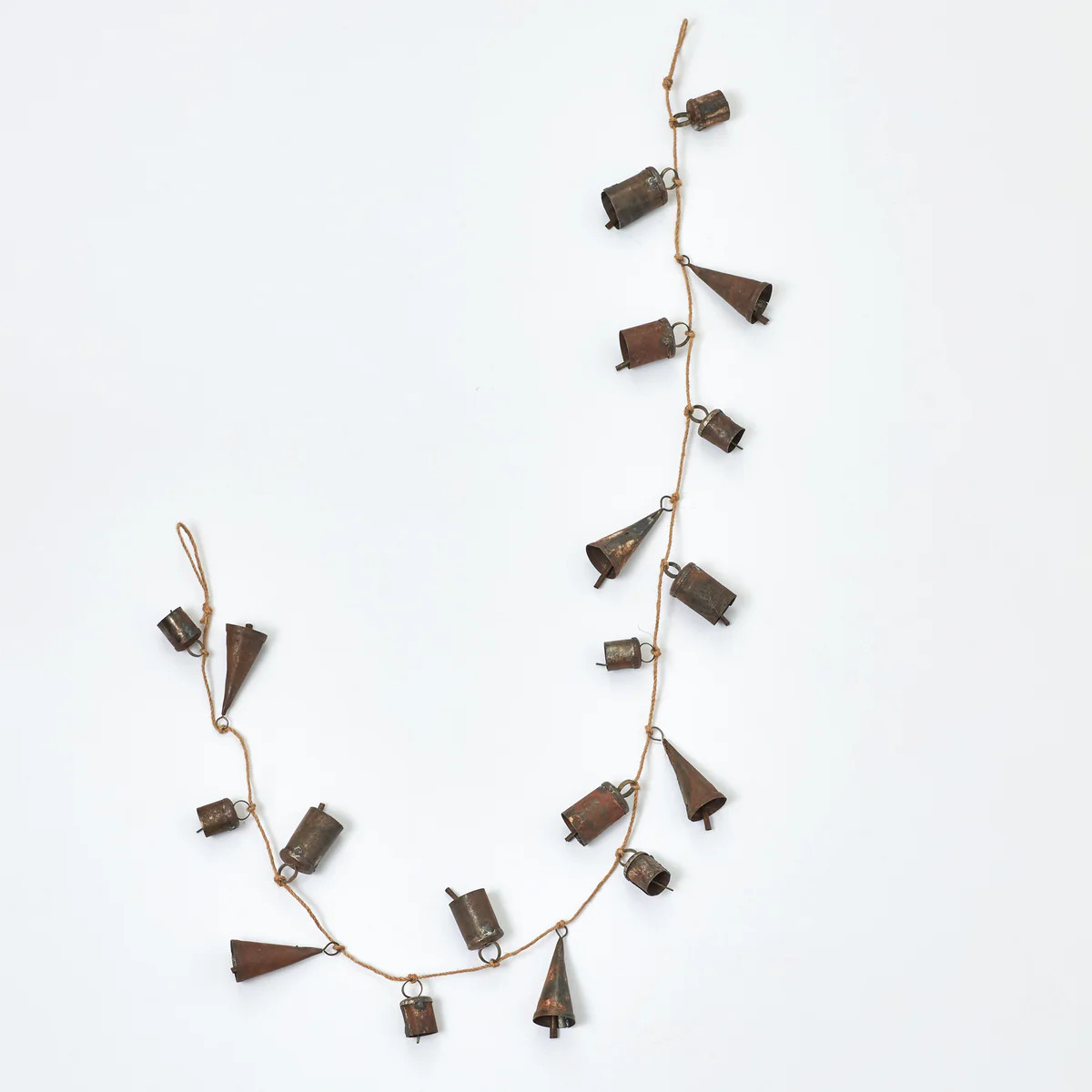 Antiqued Bronze Patina Metal Jingle Bell & Jute Rope Christmas Holiday Garland | Darby Creek Trading