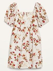 Puff-Sleeve Fit &#x26; Flare Printed All-Day Mini Dress for Women | Old Navy (US)