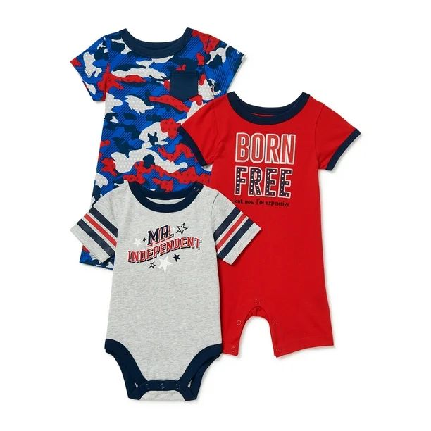 Baby Boys Patriotic 4th of July Rompers and Bodysuit, 3-Pack | Walmart (US)