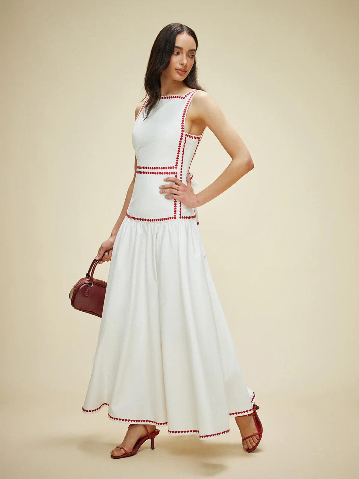 Cotton Contrast Trim Back Tie Dress | Commense