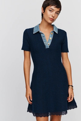 Knit Denim and Lace Mini Dress | Anthropologie (US)