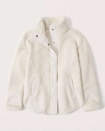 Sherpa Nylon-Trim Snap-Up Jacket | Abercrombie & Fitch (US)