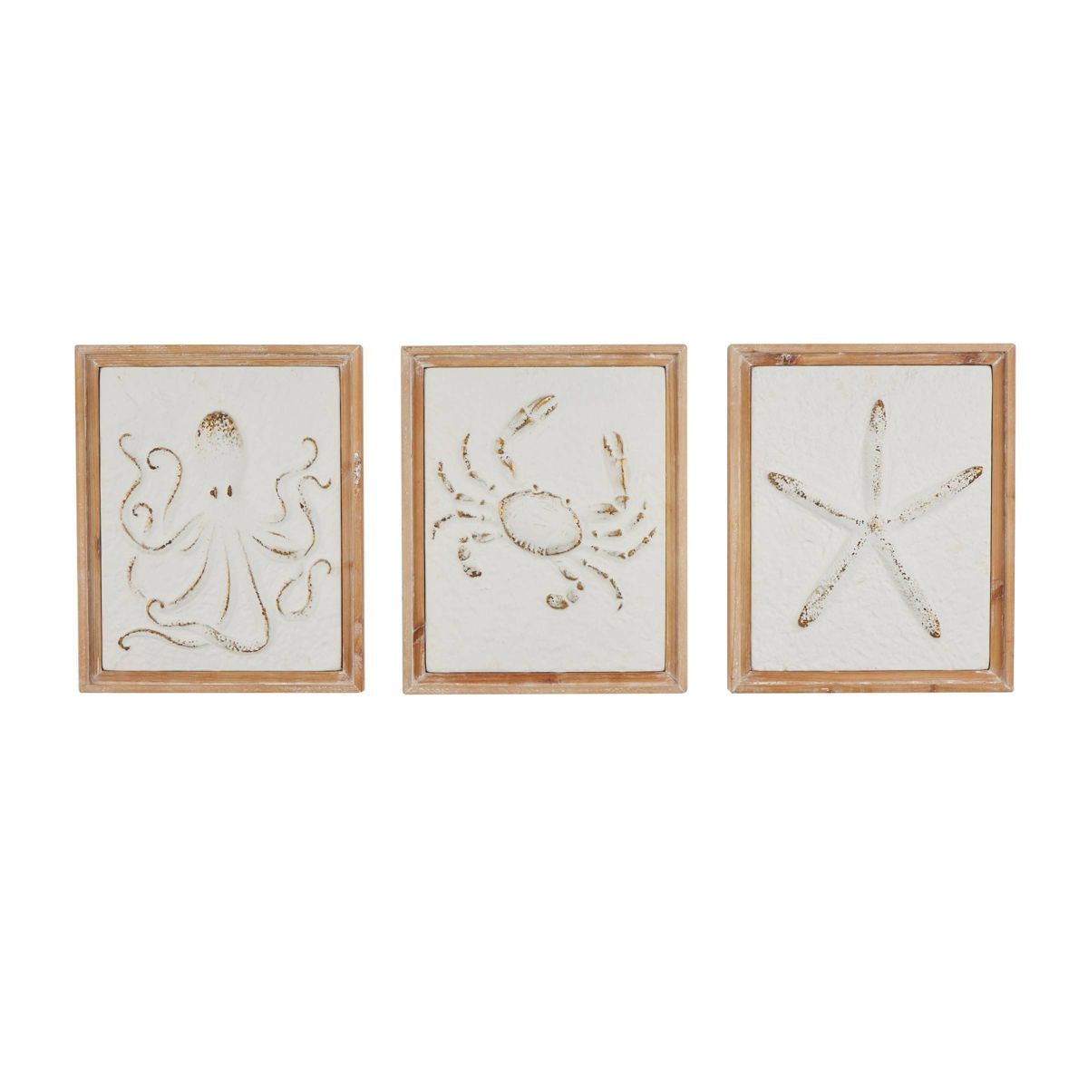 Set of 3 Metal Sea Life Wall Decors with Wooden Frame and Gold Accents - Olivia & May: Coastal St... | Target