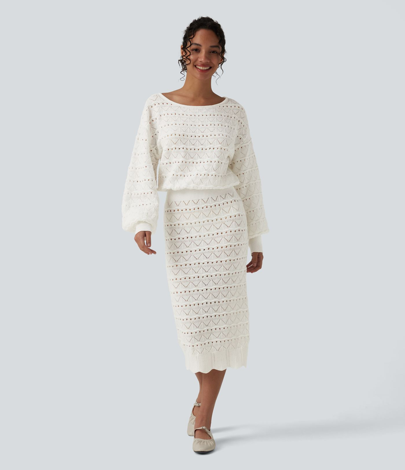 Women’s Boat Neck Long Sleeve Midi Casual Sweater Dress - Halara | HALARA