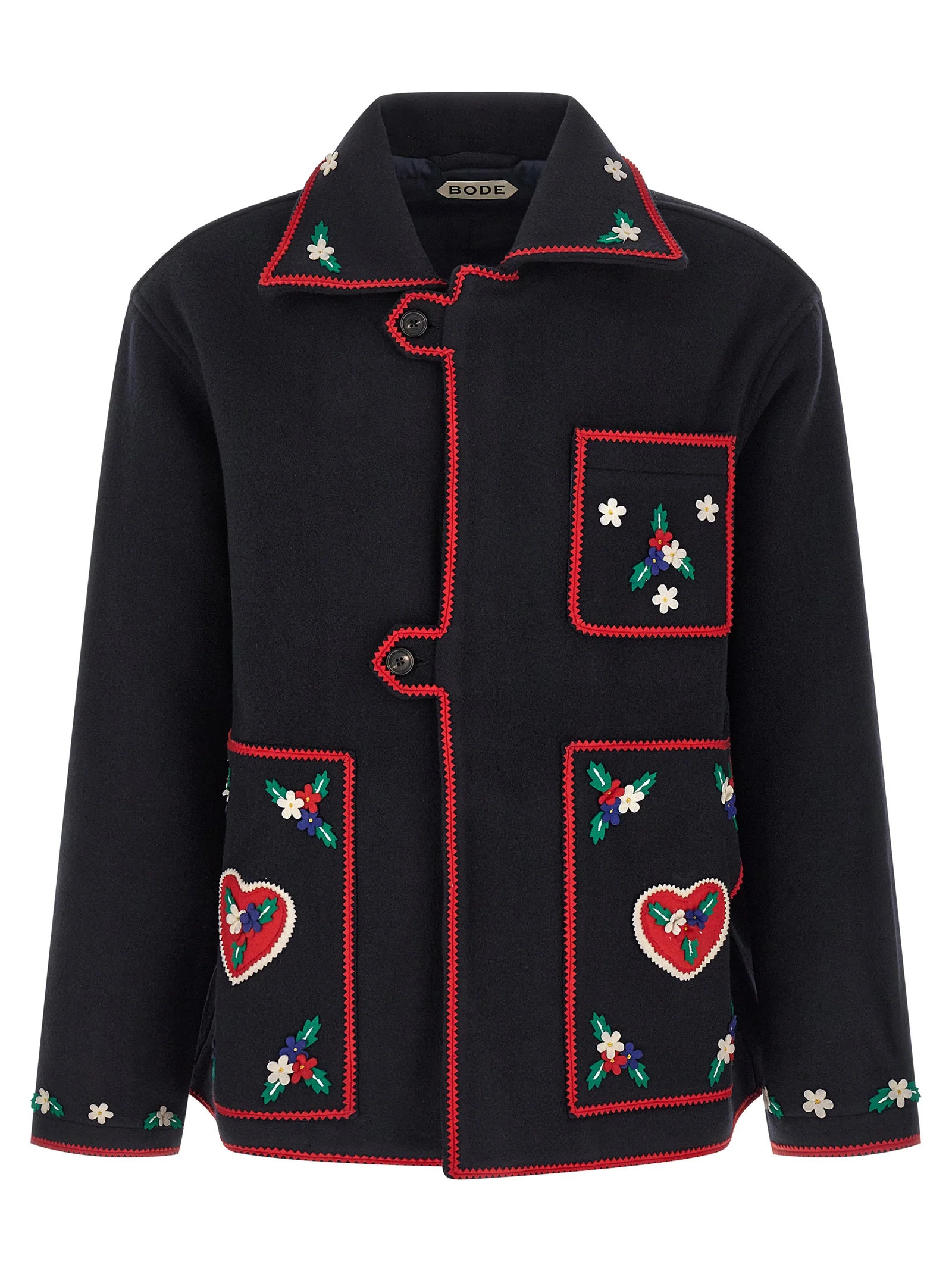 Bode Embroidered Wool Jacket — Black | Italist Inc.