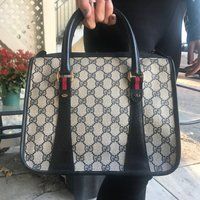 Vintage GUCCI Bag, Top Handle Bag, Authentic Designer Bag, Navy Gray Black Red Gucci Purse | Etsy (US)
