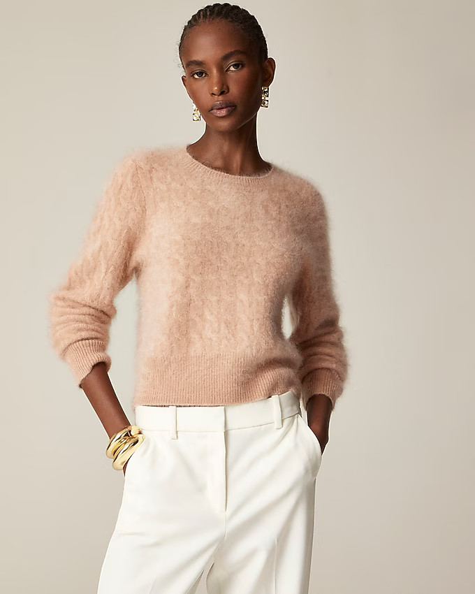 Brushed cashmere shrunken cable-knit crewneck sweater | J. Crew US