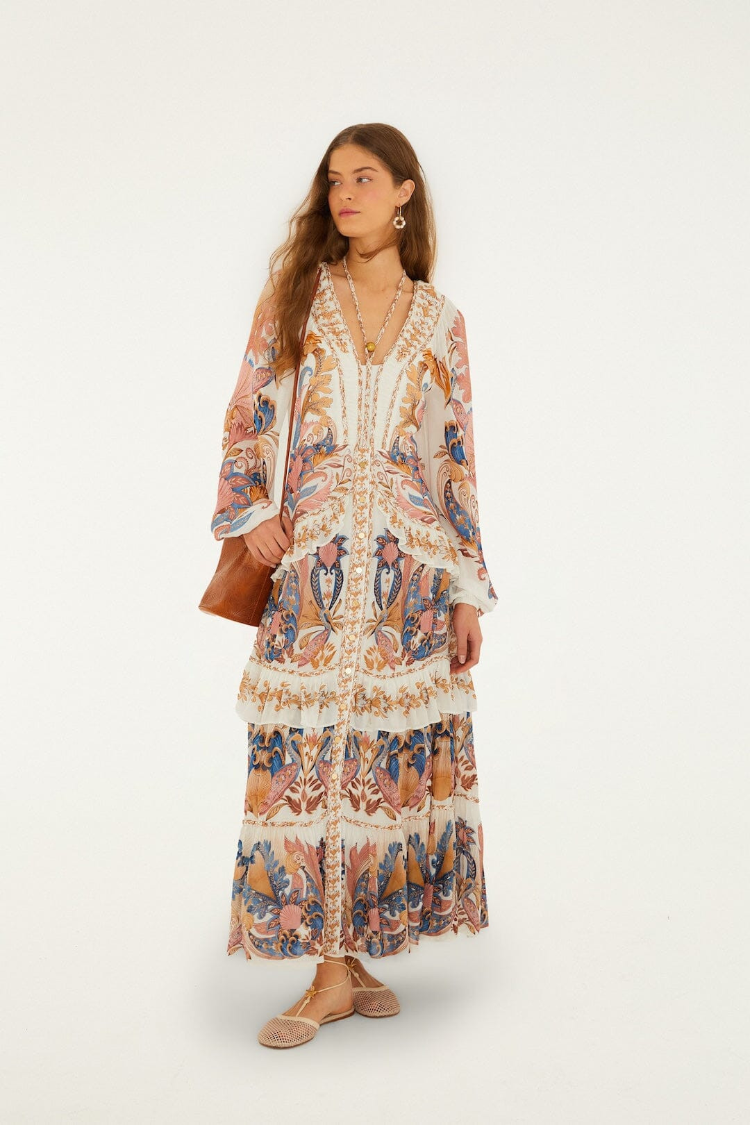 Off-White Sea Garden Ruffled Maxi Dress | FARM Rio | FarmRio (US)