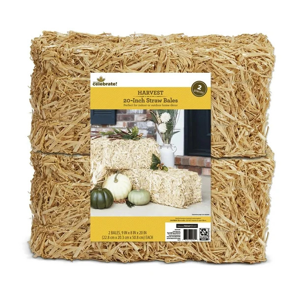 Way to Celebrate! 2 Piece Decorative Straw Bale 8 inch x 9 inch x 20 inch Natural Golden - Walmar... | Walmart (US)