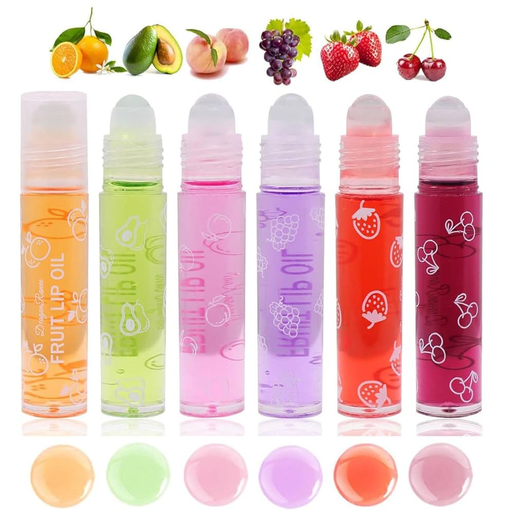 6Pcs Roll-On Lip Gloss Set,Fruit Flavored Roll On Rollerball Lip Oil,Transparent Plumping Lip Glo... | Amazon (US)