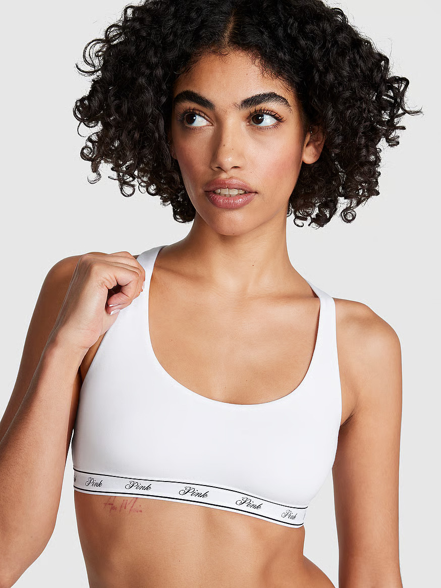 Buy Logo Cotton Racerback Bralette, White - Order Bralettes online - PINK US | Victoria's Secret (US / CA )