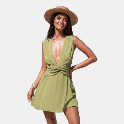 Women's Twisted Plunging Cover-Up Dress - Cupshe-S-Green | Target
