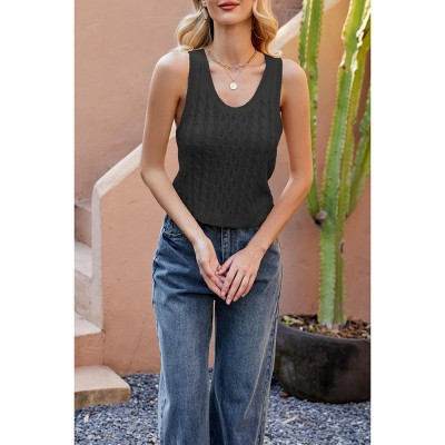 Women Sleeveless V Neck Cable Knit Casual Tank Top Black M | Target