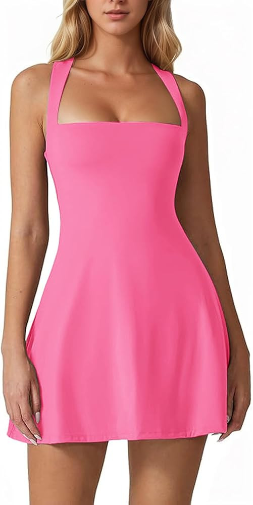Sexyasasii Tennis Athletic Dress Built in Shorts Sleeveless Square Neck Adjustable Straps Golf Wo... | Amazon (US)