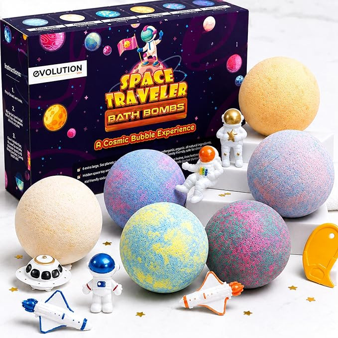 6 Space Bath Bombs for Boys & Girls - Planet Bath Bombs Toy Inside, Organic Childrens Bathbomb Se... | Amazon (US)