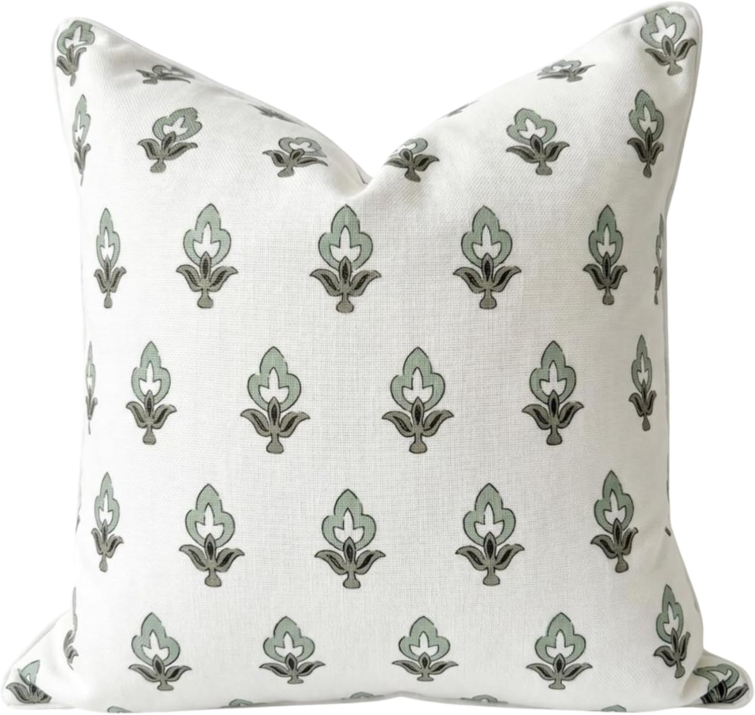 “The Poppy” Floral Block Print Pillow Cover – Green Leaf Decorative Festive Throw Pillow Cover with White Background – Grandmillennial Home Decor, 20" x 20" | Amazon (US)