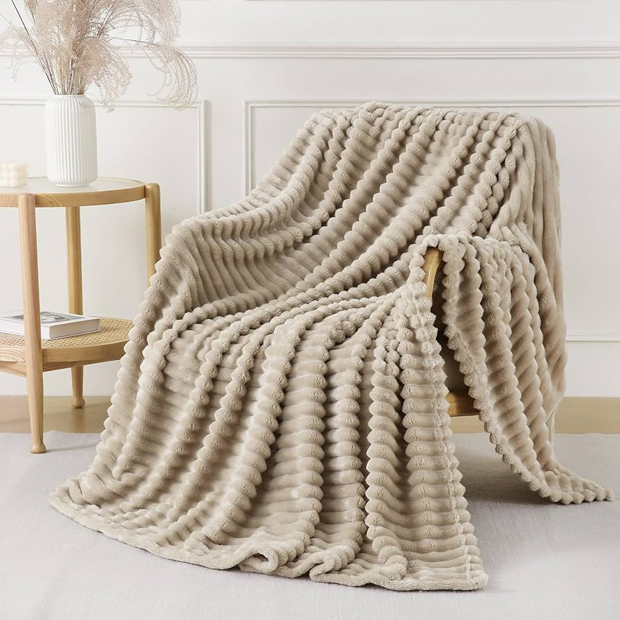 Khaki Throw Blanket for Couch Sofa 50x60 inches Striped Fleece Blankets Room Home Decor Lightweig... | Amazon (US)