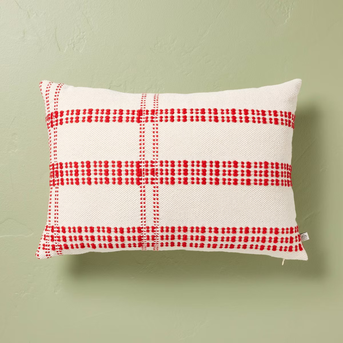 14"x20" Open Texture Plaid Lumbar Christmas Throw Pillow Red/Cream - Hearth & Hand™ with Magnol... | Target